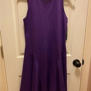 Lauren Ralph Elegant Brill Purple Sleeveless Dress w/ Faux Leather Trim Sz NWT!!